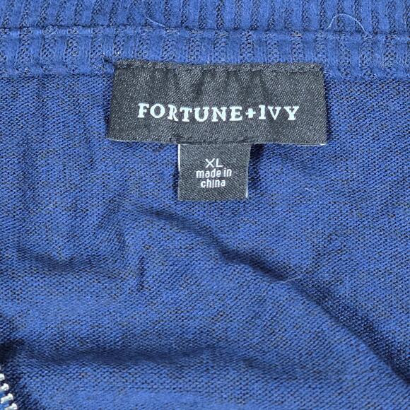 Fortune And Ivy Blue High Neck 1/2 Zip Lightweight Pullover Sweater XL - Picture 5 of 8